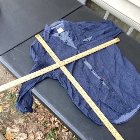 TROPICAL Y2K BOHO INDIE Men's Thread and Cloth Blue Dress Button Up Shirt Medium - Picture 5 of 5